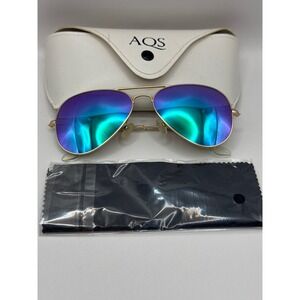 AQS Women Aviator Sunglasses Gold Purple Teal Mirrored Lens with Case & Cloth